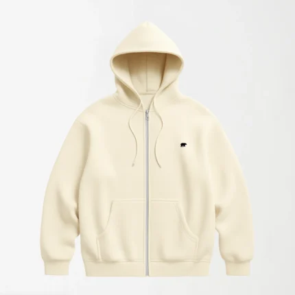 Unisex Off-White Fleece Hoodie with Zipper