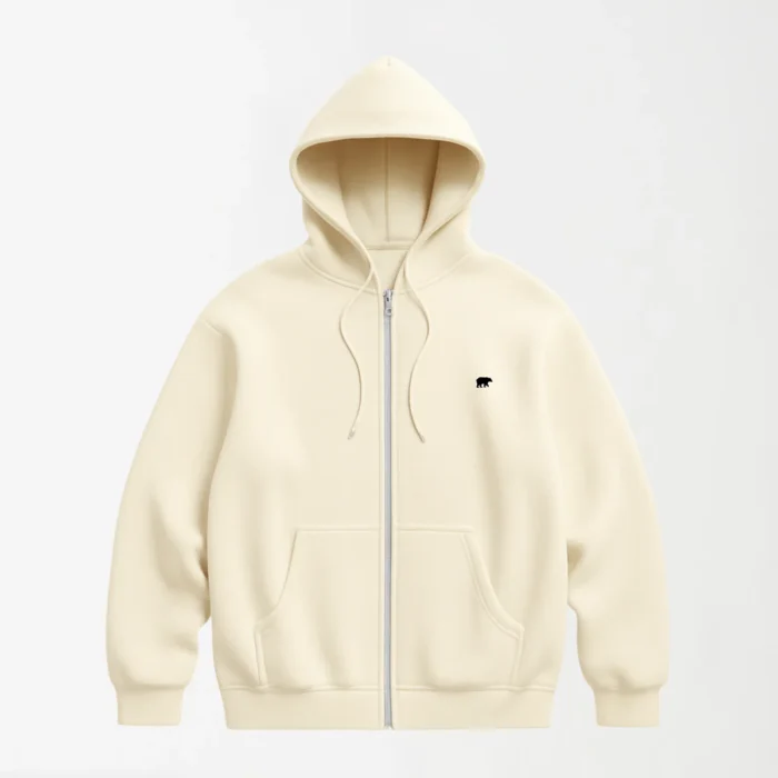 Unisex Off-White Fleece Hoodie with Zipper